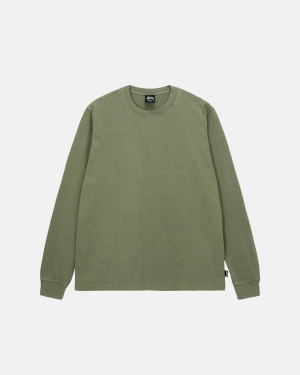 Běžecké Tričko Stussy Heavyweight Pigment Dyed Ls Crew Olivy Zelené | IMAN25413