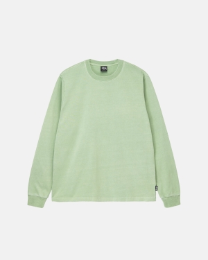 Běžecké Tričko Stussy Heavyweight Pigment Dyed Ls Crew Zelene | NOIC28315