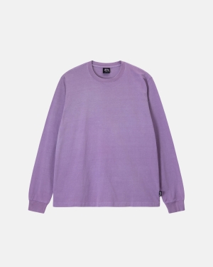 Běžecké Tričko Stussy Heavyweight Pigment Dyed Ls Crew Levandule | NSOA53786