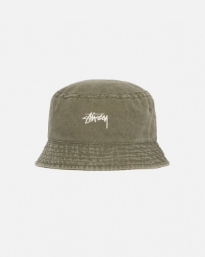 Klobouky Stussy Washed Stock Bucket Olivy Zelené | GSIO25380