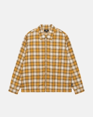Košile Stussy Eddie Plaid Zip Hořčice | FDHT15639