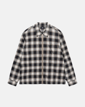 Košile Stussy Eddie Plaid Zip Černé | ZHKE05861