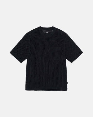 Košile Stussy O'dyed Heavyweight Mesh Crew Černé | TMHB73490