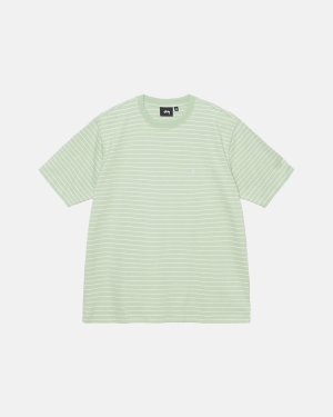 Košile Stussy Pin Pruhovaný Ss Crew Zelene | UPYZ48265