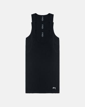 Košile Stussy Žebrovaný - 3 Pack Černé | QUIR19287