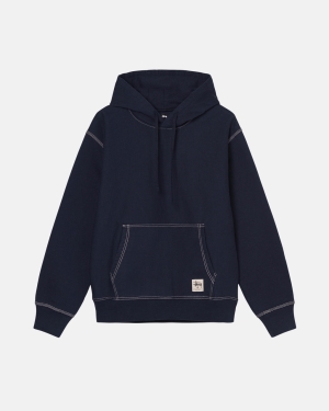 Mikiny S Kapucí Stussy Contrast Stitch Label Tmavě Blankyt | BMWF80247