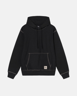 Mikiny S Kapucí Stussy Contrast Stitch Label Černé | UIQV07284