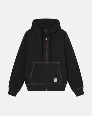 Mikiny S Kapucí Stussy Double Face Label Zip Černé | INOG93150