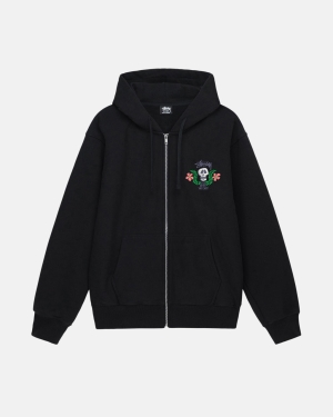 Mikiny S Kapucí Stussy Skull Crest Zip Černé | EWCU03671