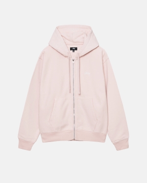 Mikiny S Kapucí Stussy Stock Logo Zip Růžové | NLJG46721