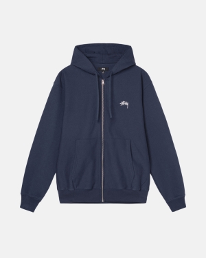 Mikiny S Kapucí Stussy Stock Logo Zip Tmavě Blankyt | ORQF34601