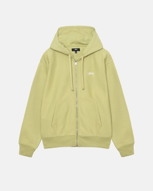 Mikiny S Kapucí Stussy Stock Logo Zip Zelene | SKCJ82157