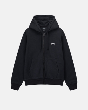 Mikiny S Kapucí Stussy Stock Logo Zip Černé | PWQJ26579