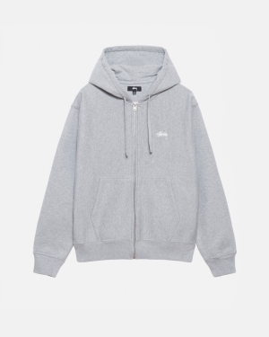 Mikiny S Kapucí Stussy Stock Logo Zip Šedé | DAXN39546