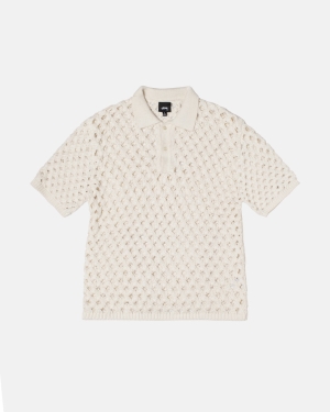 Svetry Stussy Big Mesh Polo Bílé | OIGA48135