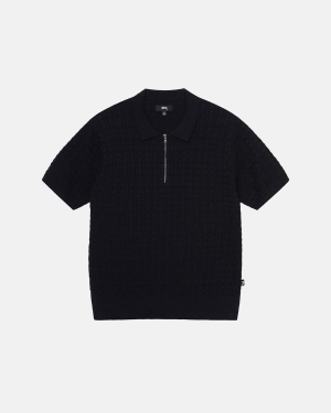 Svetry Stussy Half Zip Polo Černé | PZQH36481