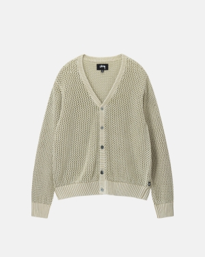 Svetry Stussy Loose Gauge Cardigan Béžový | HMFO19762
