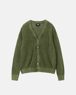 Svetry Stussy Loose Gauge Cardigan Olivy Zelené | JYNE29758