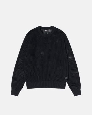Svetry Stussy Pigment Dyed Loose Gauge Černé | LOVJ02178