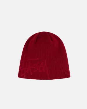 Čepice Stussy Debossed Basic Logo Skullcap Tmavě Červené | COGQ56708