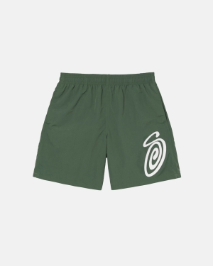 Šortky Stussy Curly S Vody Tmavě Zelene | XSNB07986